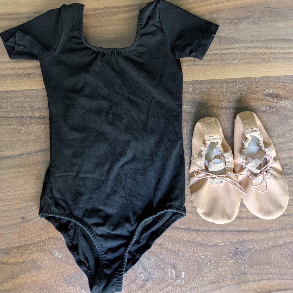 STELLE Girls Short Sleeve Ballet Leotard; Black; Size 100 (5T)